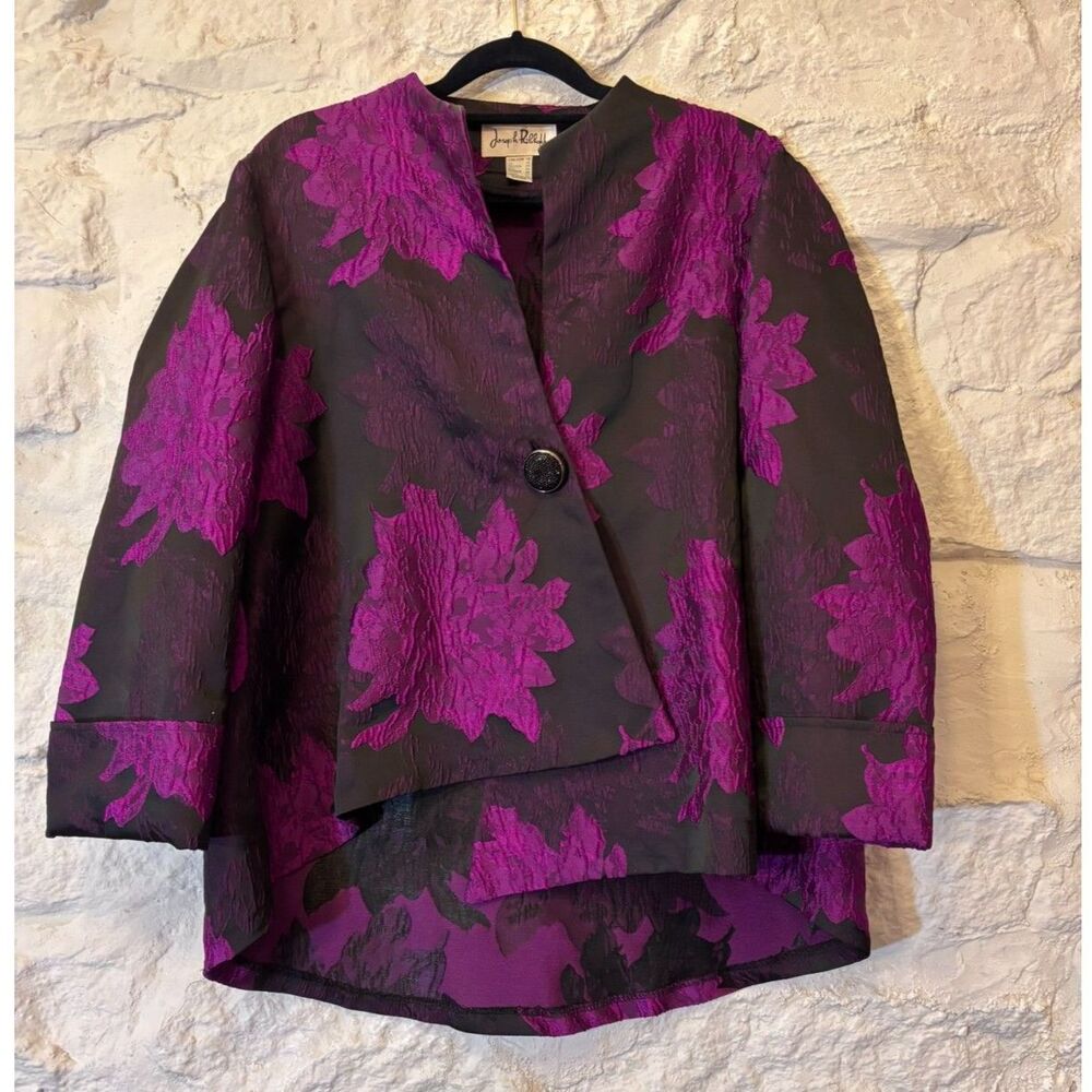 Joseph Ribkoff Floral Jacquard High Low Jacket Magenta Black 12 Statement Artsy
